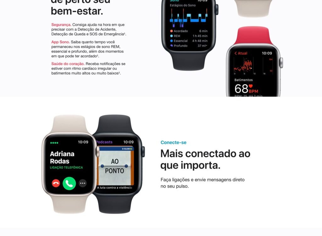 Apple Watch SE GPS • Caixa estelar de alumínio – 40 mm • Pulseira esportiva estela 4 Watch SE BR desktop 03. CB610848216