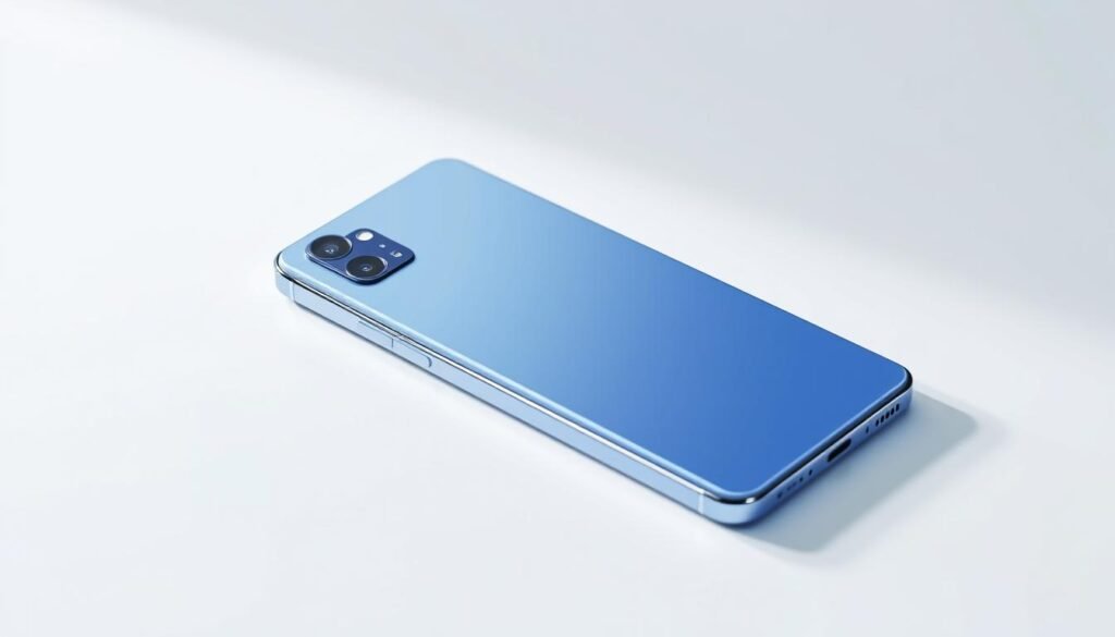 A detailed, high-resolution close-up rendering of the Samsung Galaxy A16 smartphone, showcasing its sleek and modern design. The device is centered in the frame, with a clean, minimalist background that allows the product to take center stage. The lighting is soft and diffused, highlighting the phone's smooth, glossy surfaces and accentuating the subtle textures and curves of the device. The camera angle is slightly elevated, providing a dynamic and slightly overhead perspective that gives the impression of a premium, high-quality product. The overall mood is one of sophistication and technical precision, reflecting the advanced specifications and features of the Samsung Galaxy A16.