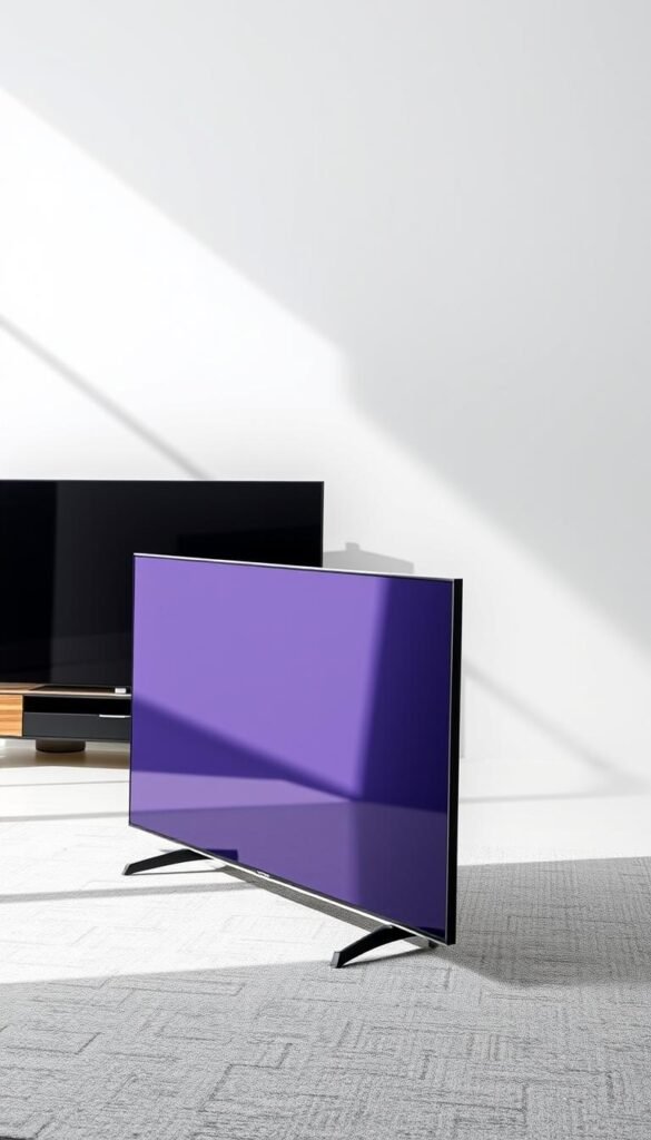 A high-quality, detailed comparison of the latest Philco Roku TV 4K against its top competitors. The scene should be illuminated by natural daylight, with the TV units positioned prominently in the foreground on a clean, minimalist backdrop. Capture the sleek, modern design of the Philco alongside the rival models, inviting the viewer to closely examine and compare the key specifications and features. Convey a sense of technical precision and consumer-focused analysis, encouraging the audience to critically evaluate the options. Maintain a balanced, objective perspective that highlights the unique strengths of each product without overt branding or marketing.