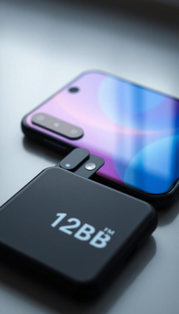 A sleek Xiaomi Redmi Note 13 smartphone, its matte black chassis gleaming under soft, diffused lighting. The device's display dominates the frame, showcasing its vivid, high-resolution screen. In the foreground, a close-up view reveals the phone's storage options, with a prominent "128GB" label visible. The background is blurred, drawing the viewer's attention to the device's technical specifications. The overall mood is one of precision, functionality, and the premium quality associated with Xiaomi's Redmi line of smartphones.