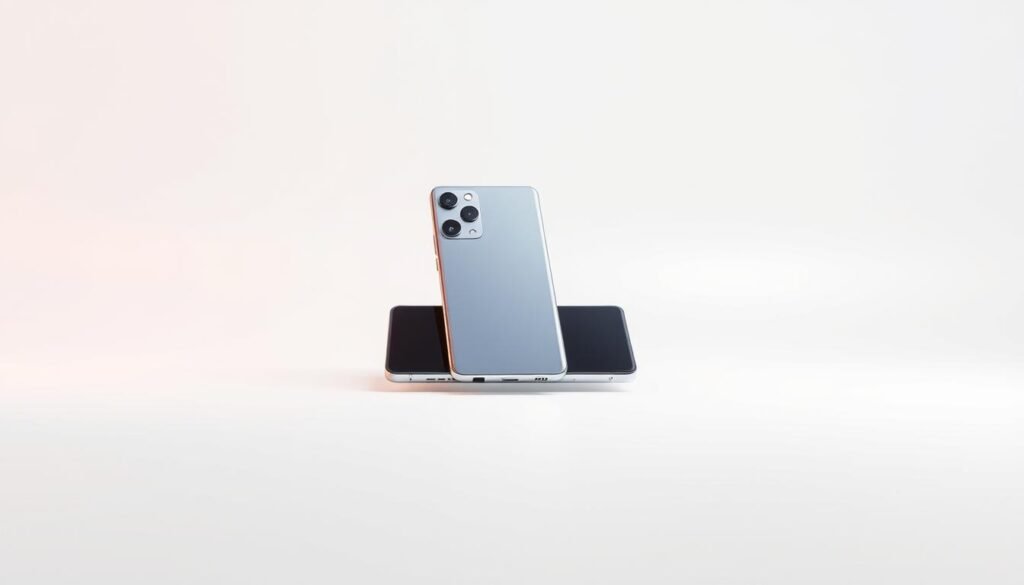 A sleek, contemporary smartphone rests on a minimalist, white background, its metallic frame gleaming under soft, diffused lighting. The Samsung Galaxy S23 proudly stands in the foreground, its distinctive camera array and display prominently featured. The device appears to float, creating a sense of elegance and focus. In the middle ground, a subtle gradient fades into a clean, neutral environment, allowing the smartphone to be the central point of attention. The overall mood is one of sophistication and technological innovation, perfectly capturing the essence of the introduction to this flagship device.