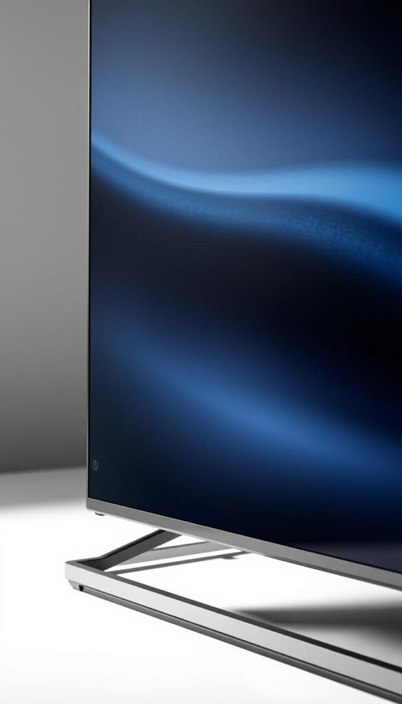 Detailed close-up shot of a sleek and modern TCL C845 Smart TV, showcasing its advanced Mini LED display technology. The TV is placed on a minimalist glass or metal stand, with a clean white or dark grey background. Crisp, high-resolution rendering highlights the TV's thin profile, sharp edges, and premium materials. Lighting is carefully positioned to accentuate the TV's depth, contrast, and color accuracy, creating a sense of depth and dimensional quality. The overall mood is one of technological sophistication and visual clarity, reflecting the high-performance processing capabilities of the C845 model.