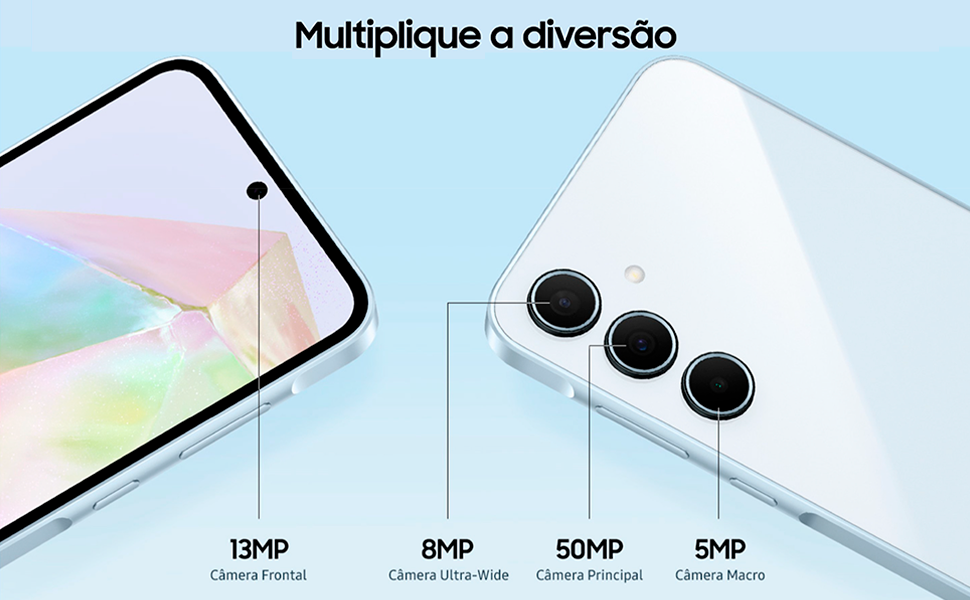 Samsung Galaxy A35 5G, Câmera Tripla Traseira de até 50MP, Selfie de 13MP, Nightography, Apagador de objetos, Design em vidro, IP67, Tela Super AMOLED de 6.6" 120Hz Vision Booster, 256GB - Azul Escuro 3 be163400 1839 4059 a126 eecbbfd76a0e. CR00970600 PT0 SX970 V1